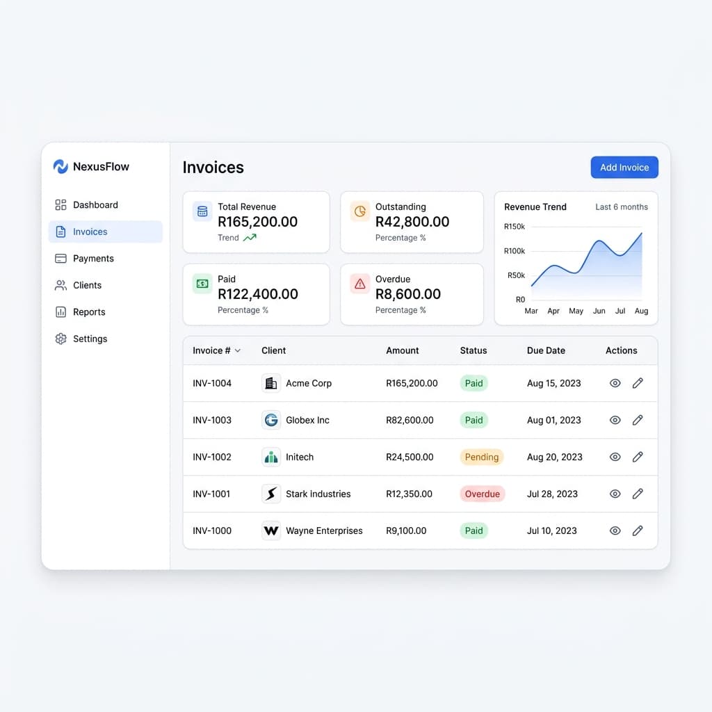 LeenoxDesk Dashboard — Invoice management with analytics